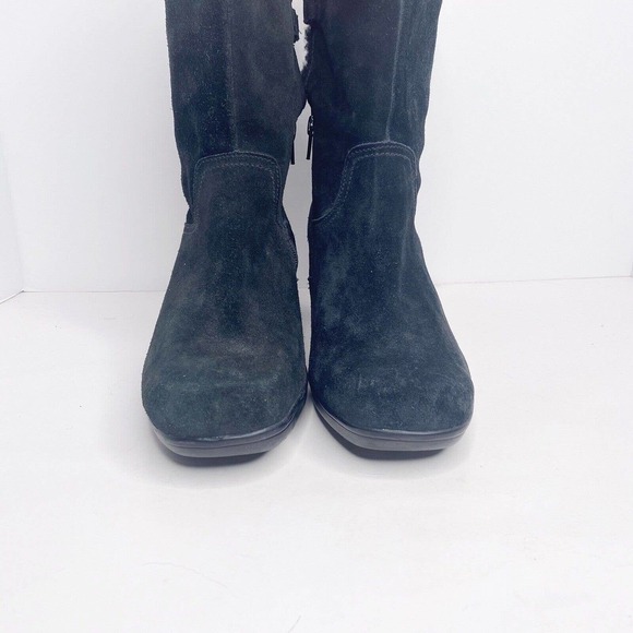 CLARKS Bendables Black Suede Leather Zip Ankle Boots Womens 10 W Lined 39384 - Picture 3 of 11